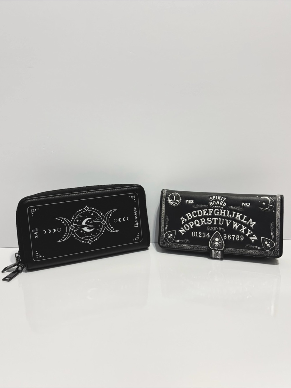 Bundle 2 Black Wallets Tarot Moon & Spirit Board Zip Long Style Goth Witchy